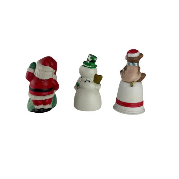 Vintage Christmas Ceramic Bell Trio Santa Snowman Teddy Bear Figurines - Picture 8 of 9